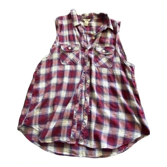 Forever 21 Short Sleeve Tank Top Plaid Button Up Casual Size Med Top Lightweight - Picture 3 of 11